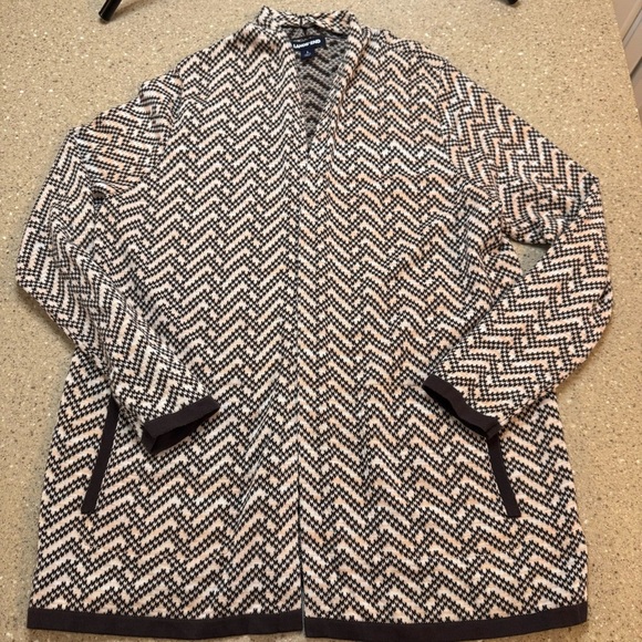 Land’s End Brown Long Open Cardigan Patterned 100% Cotton Size Large - Picture 1 of 7